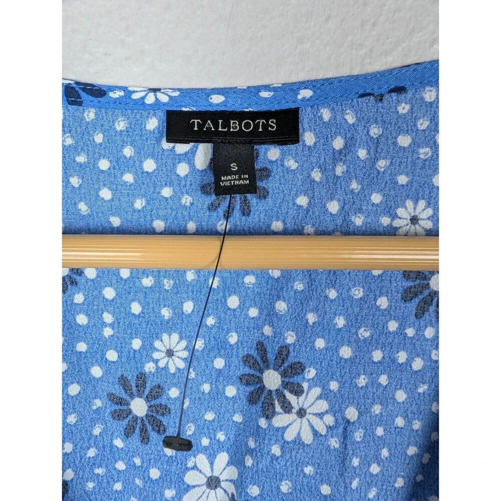 Talbots‎ Blue Floral Wrap Top Poet Sleeve Blouse Small